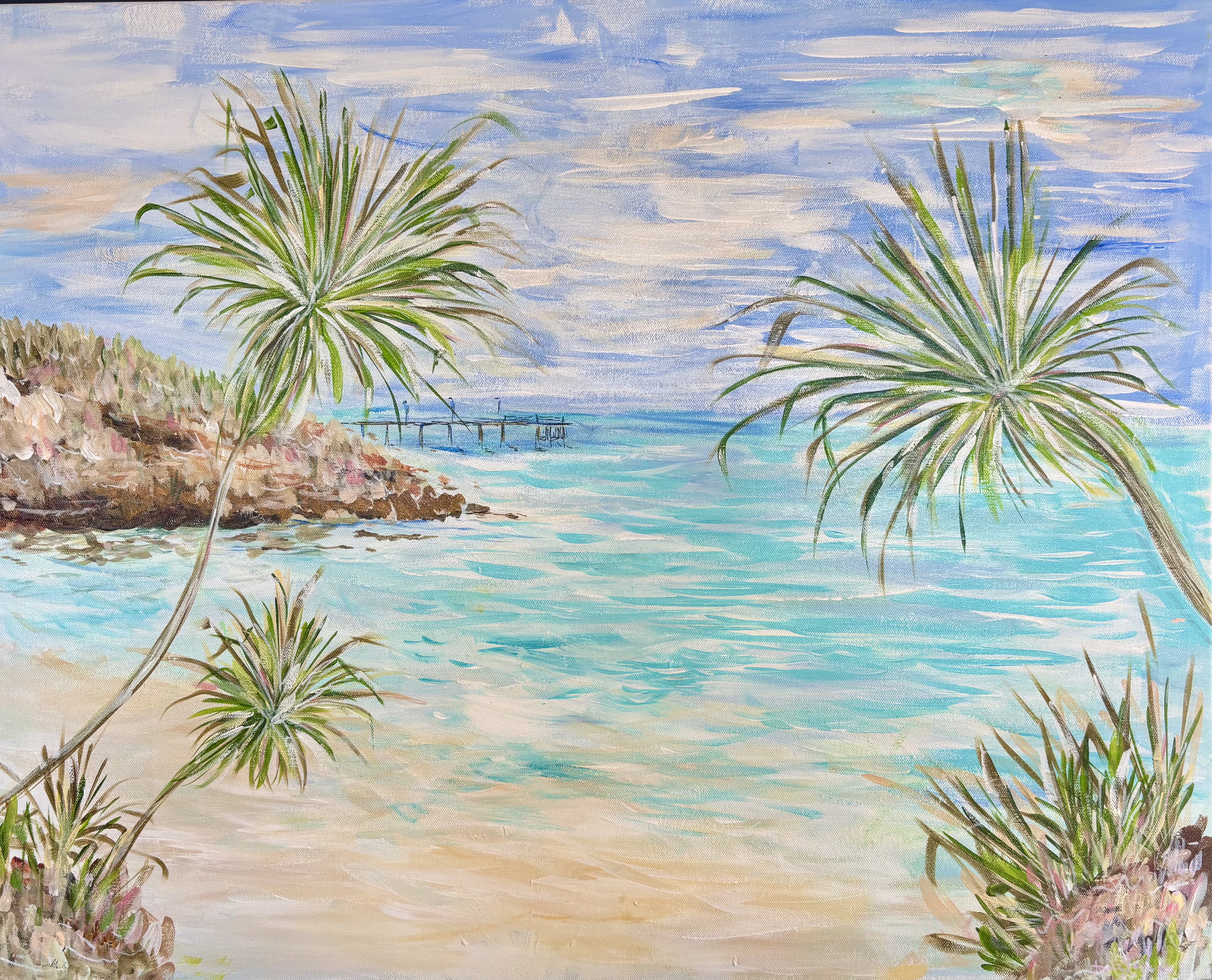 Blue water and pandanus landscape
