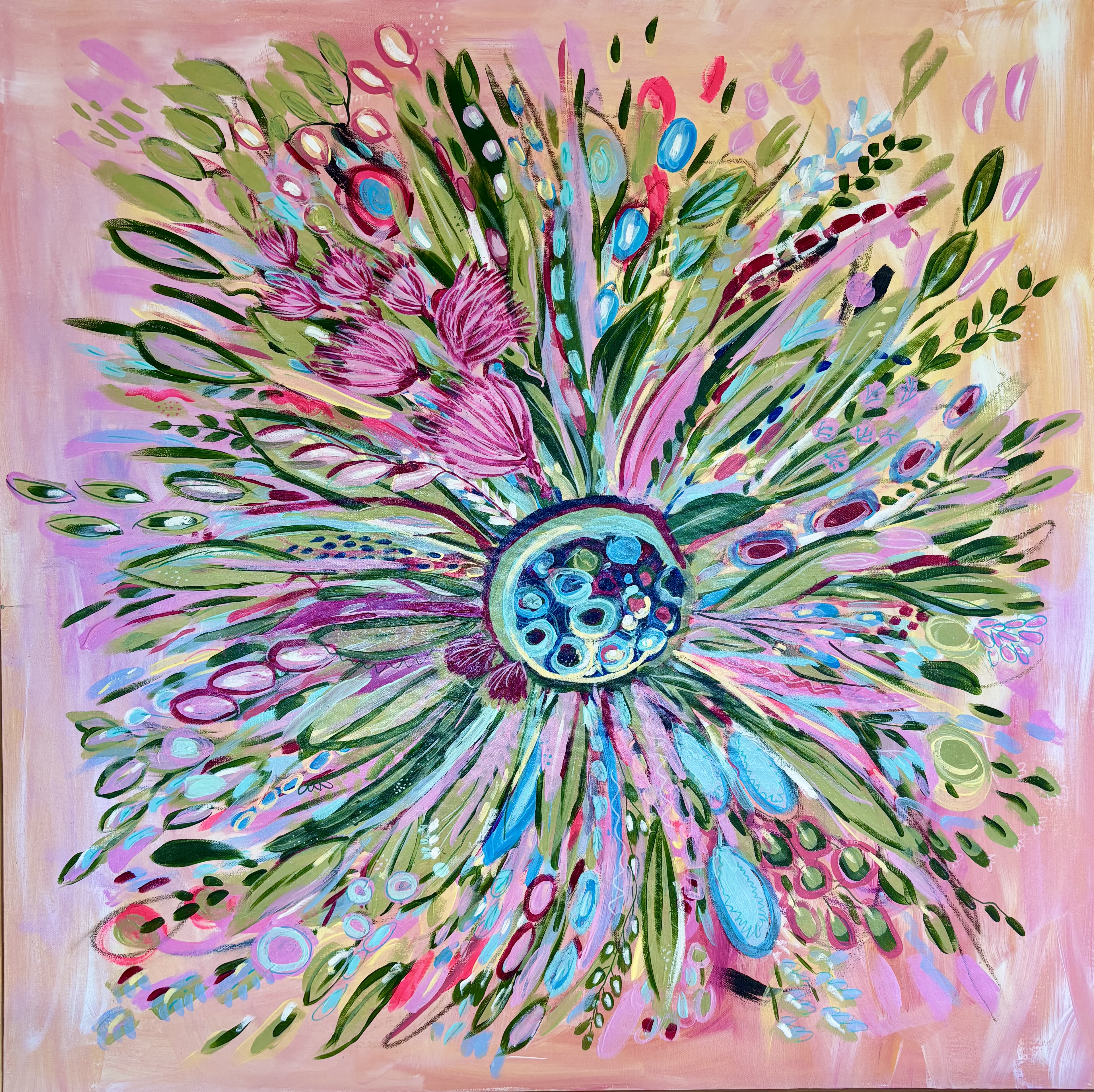 Pink abstract garden painting