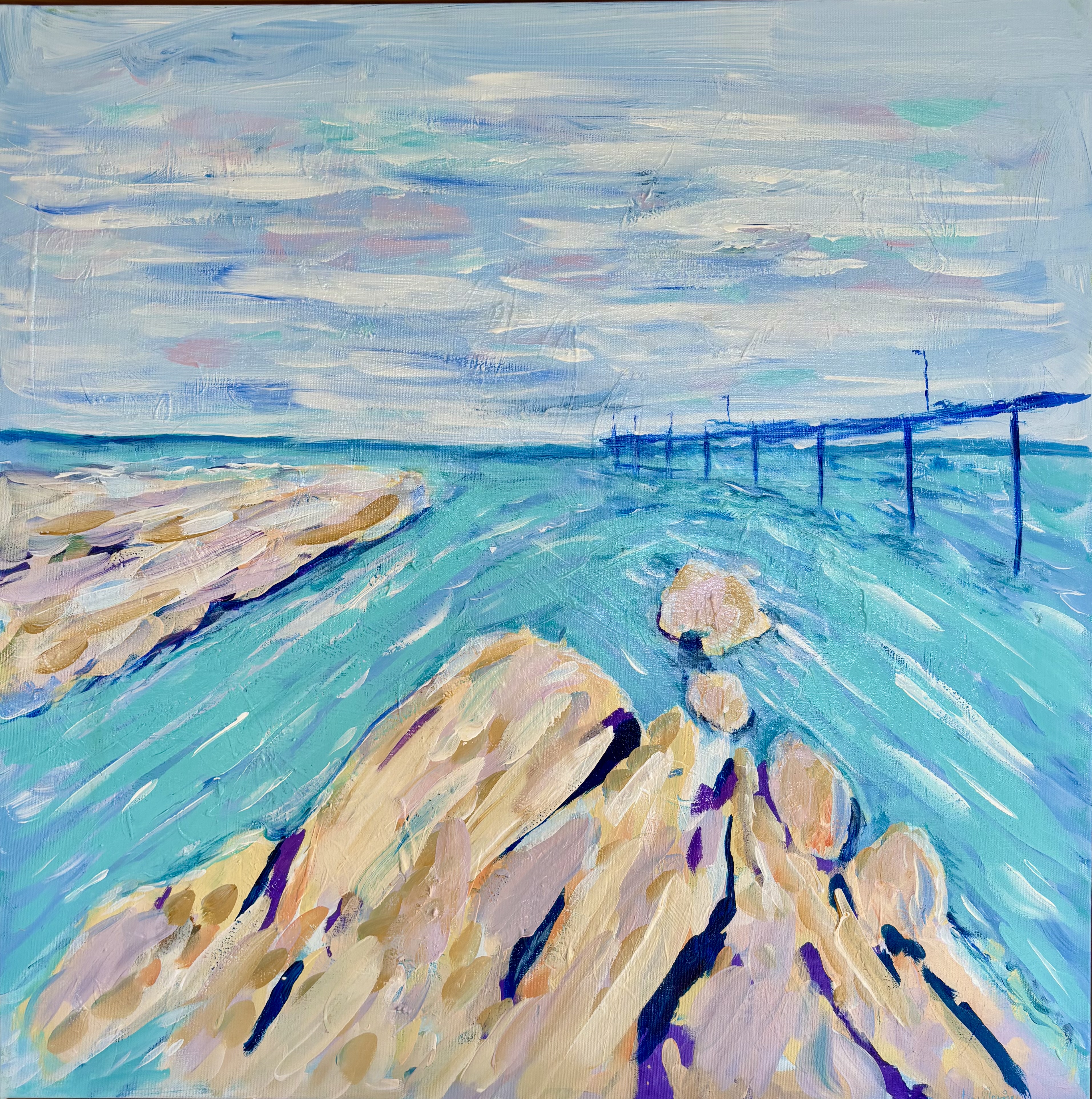 Turquoise coastal painting