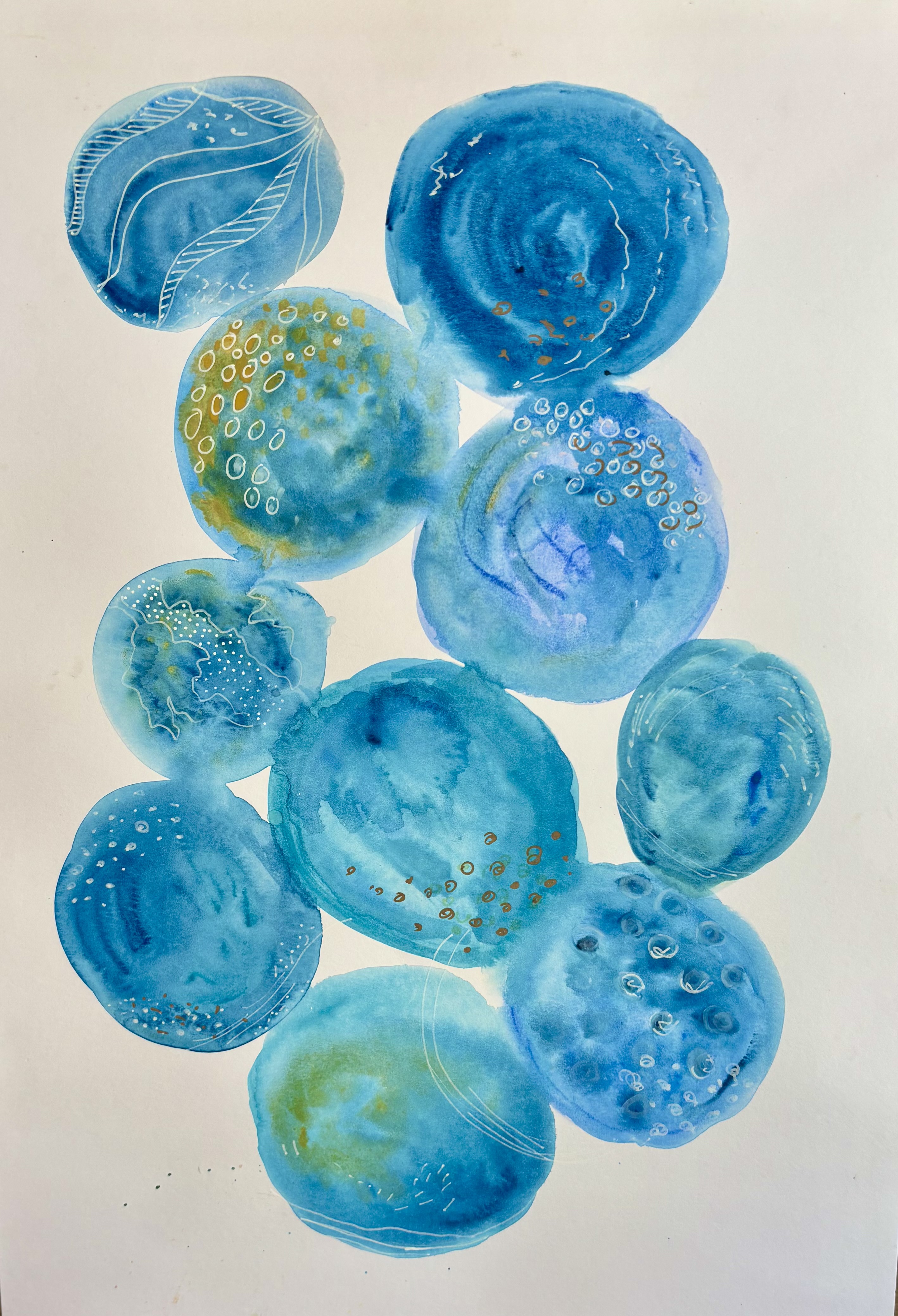 Blue circular watercolour forms