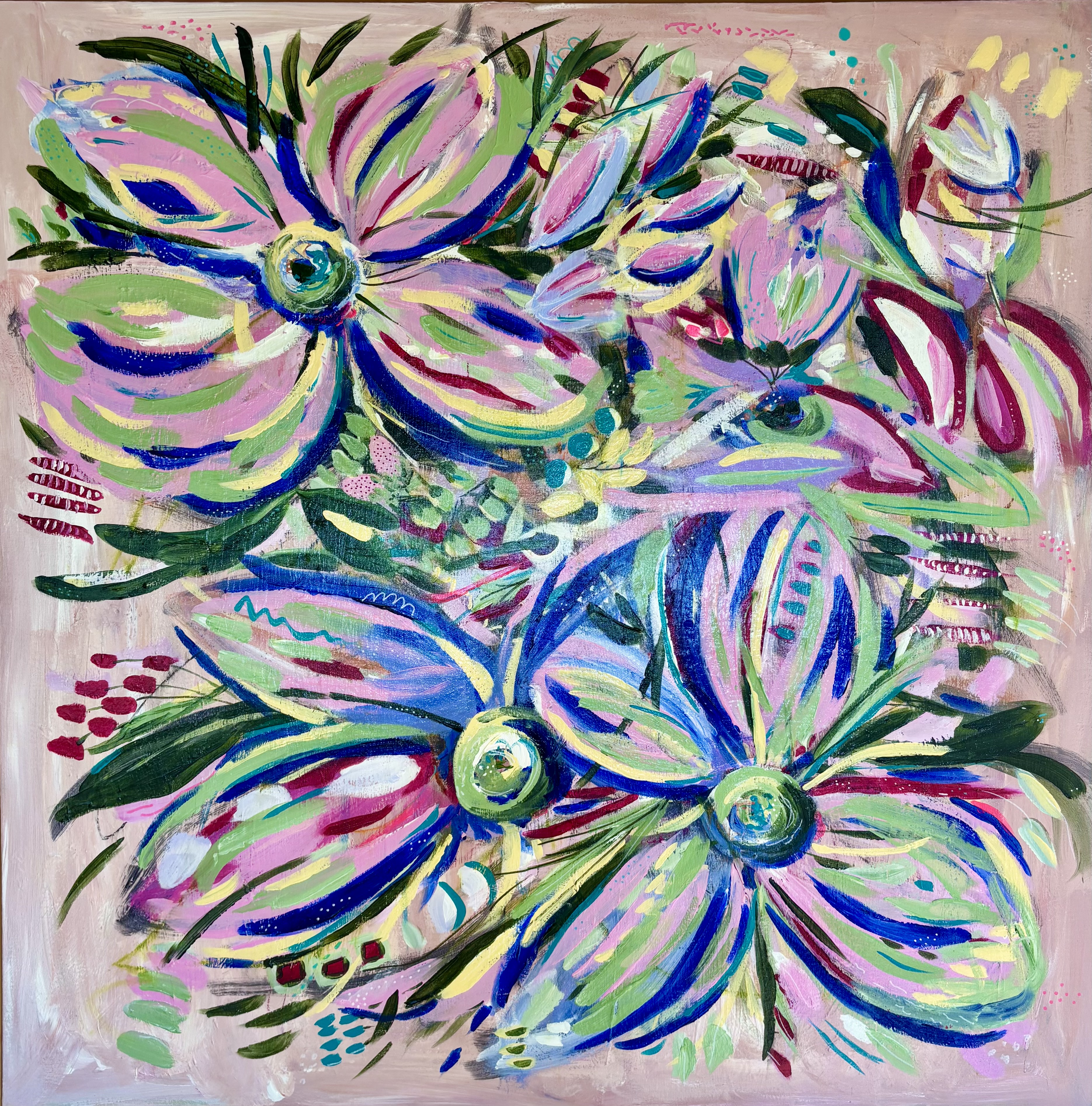 Wide colourful abstract botanical painting