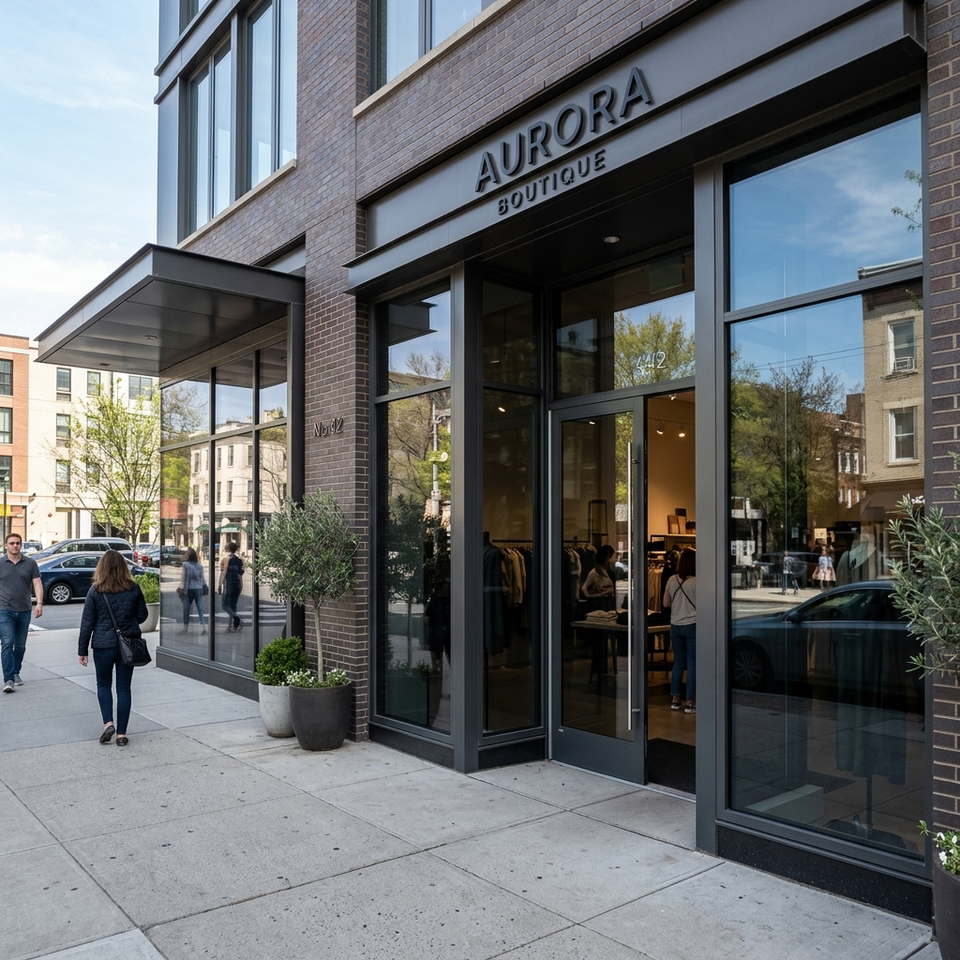 Commercial building exterior with energy-saving window film